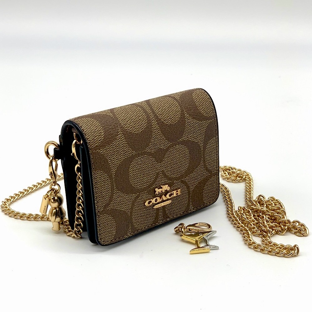 Boxed Mini Wallet On A Chain In Blocked Signature Canvas - Picture 4 of 7